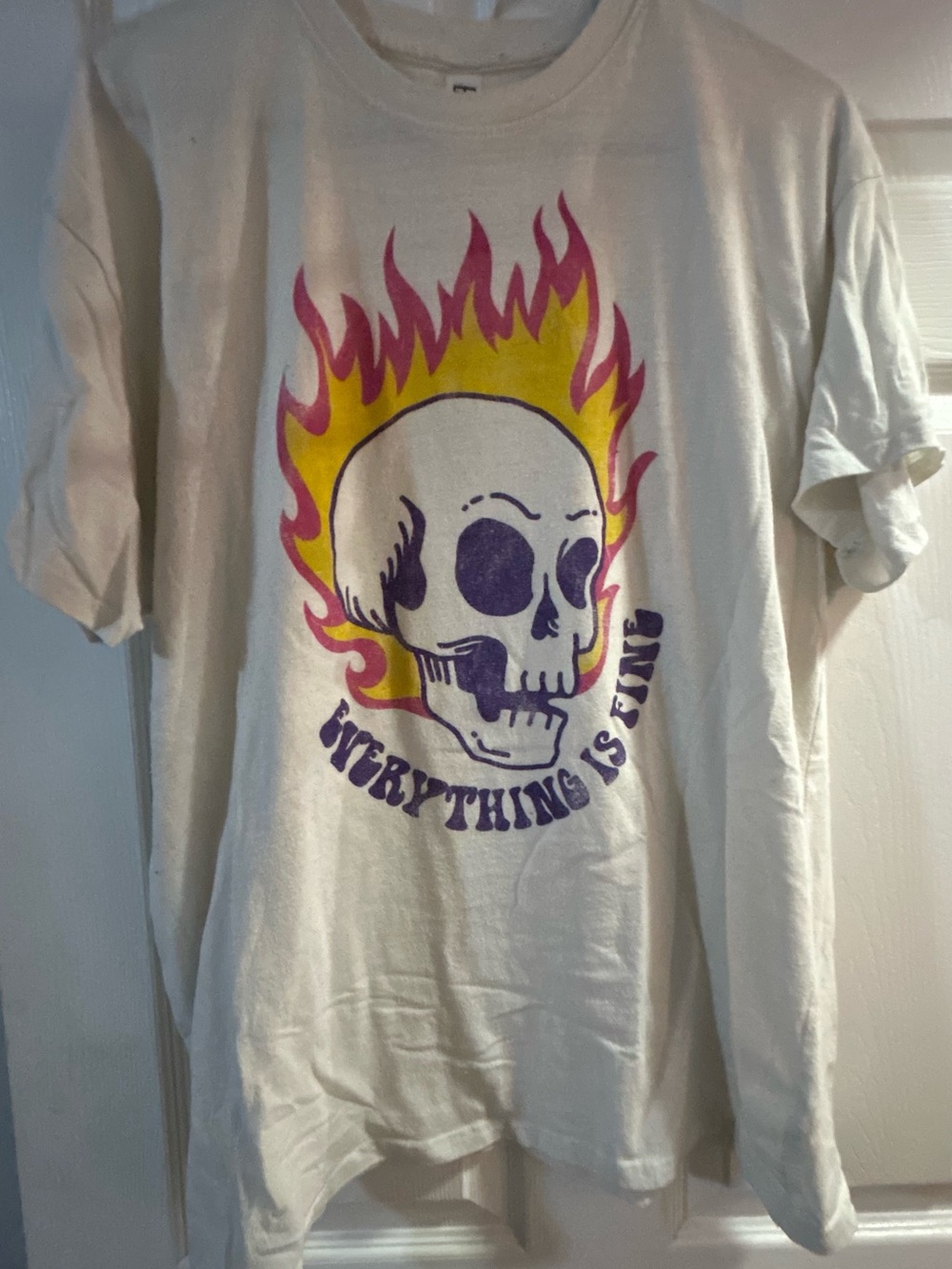 Everything Is Fine Skull Flame Graphic Tee - White